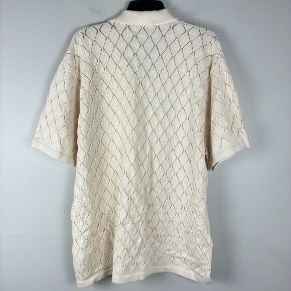 Madewell Men's Waffle-Knit Johnny-Collar Sweater Polo Cream Sz XL Ivory NEW - Picture 5 of 8